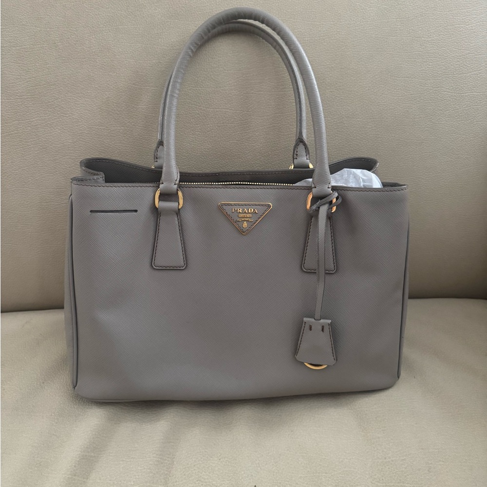 Prada Taupe Saffiano Leather Satchel with Gold Hardware